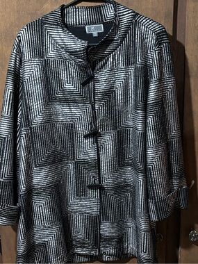 JM Collection Black and Silver Metallic Striped Jacket/Blouse